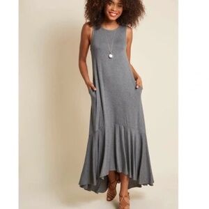 NWOT ModCloth Gray Maxi Dress Jersey Knit